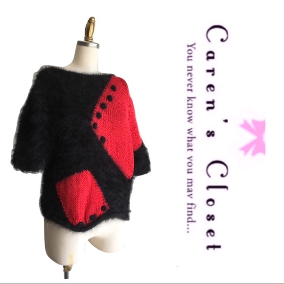 Vintage Red & Black Angora Retro Sweater - Picture 1 of 4